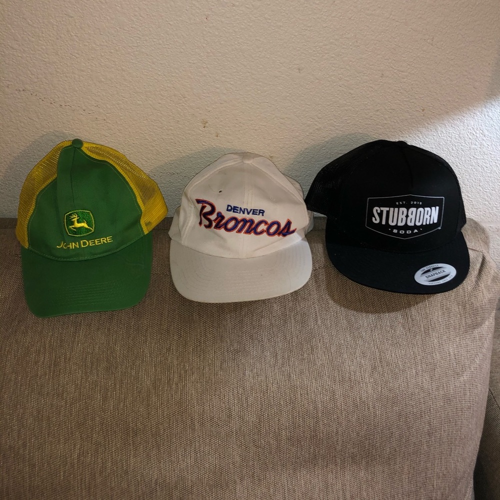 3 SnapBack hats one John Deere vintage